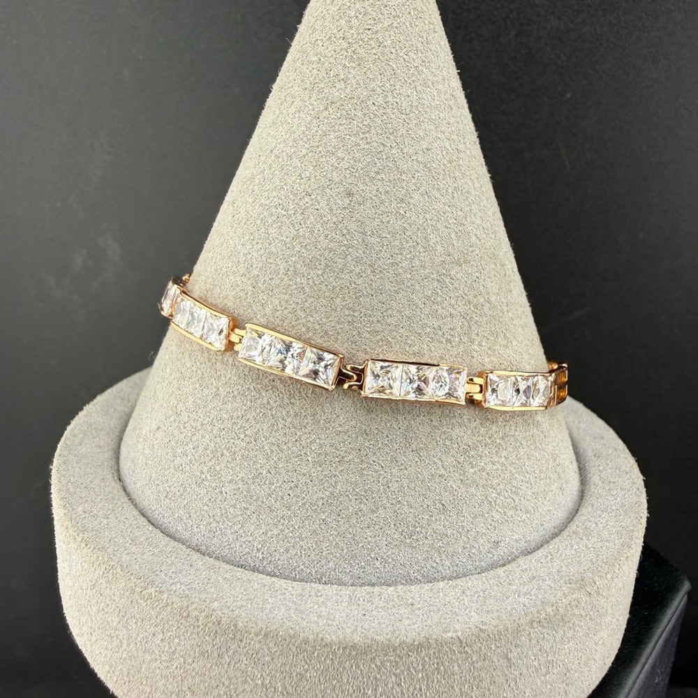 Vintage Estate Signed Rhinestone Bracelet Gold Tone Greek Key 8in
